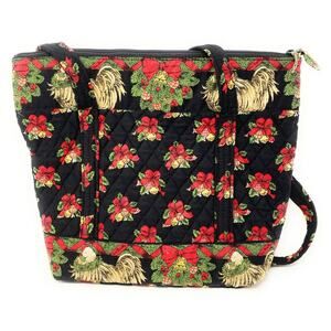 VERA BRADLEY HENS & HOLLY TOTE HANDBAG - VERY RARE -Black Red